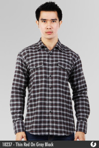 Flannel Shirt - Thin Red On Gray Black - 18237