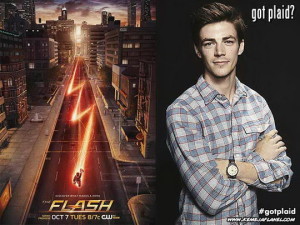 Grant Gustin, The Flash memakai kemeja flanel