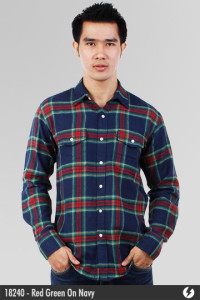 Flannel Shirt - Red Green On Navy - 18240